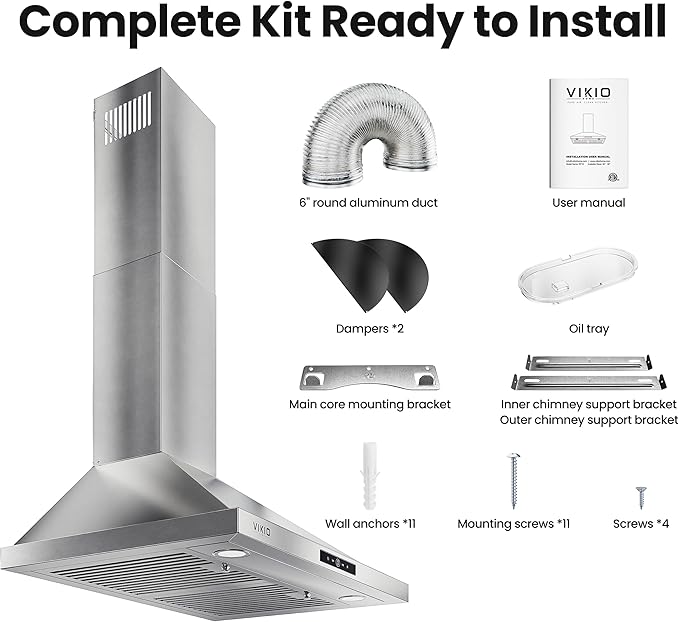 Wall Mount Range Hood 36 inch, 580 CFM, Ducted/Ductless Convertible, Stainless Steel Kitchen Vent Hood with 3-Speed Fan and LED Lights