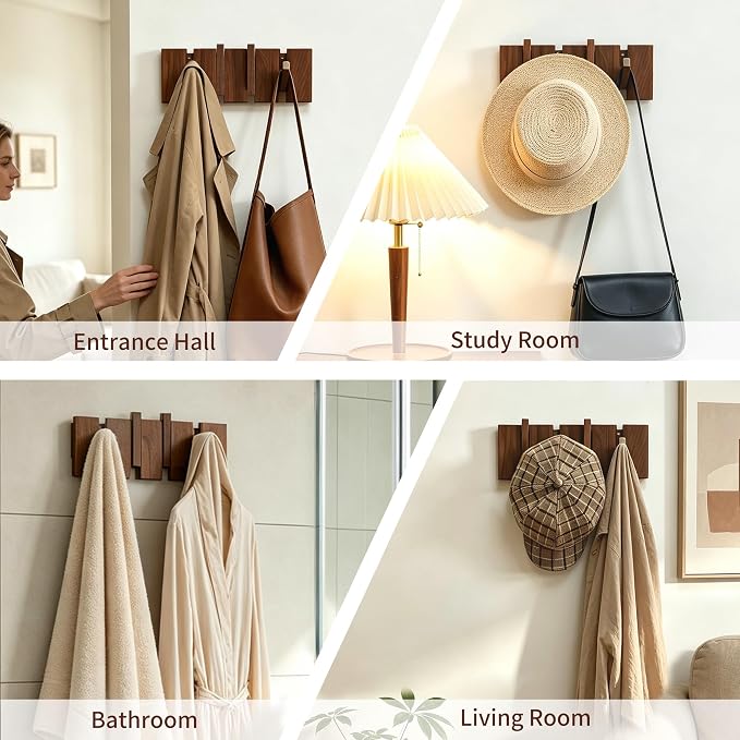 Wooden Coat Hooks Wall Mounted, Coat Rack Hanger Wall Mount - Image 5