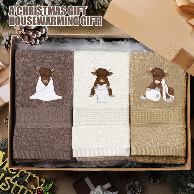 FuWeave 3 Pcs Highland Cow Hand Towels - Image 6