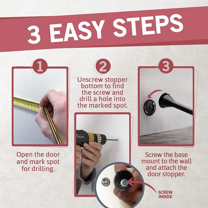 Jack N’ Drill Spring Door Stop w/ 3X Hinge Pin Door Stops | Flexi Heavy Duty - Image 4