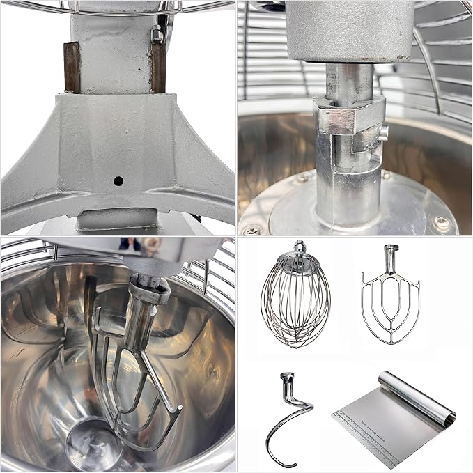 INTSUPERMAI Stand Mixer Commercial Dough Mixer Dough Kneading Machine 20L 20QT Electric Food Dough Mixer Machine with Automatic Stop Function 3 Types Hooks Whisk Beater 3 Speeds Adjustable 110V 1100W