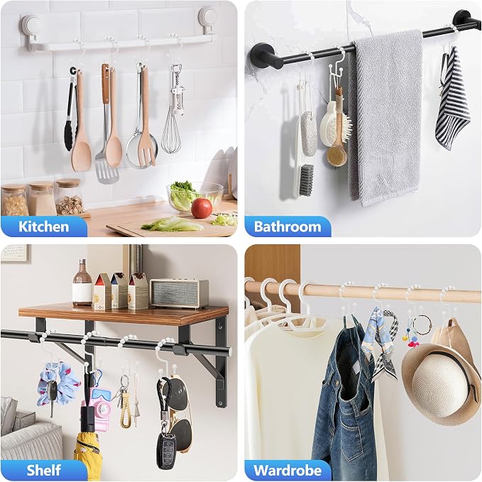 Resze Shower Curtain Hooks, Metal Double Shower Curtain Rings - Image 4