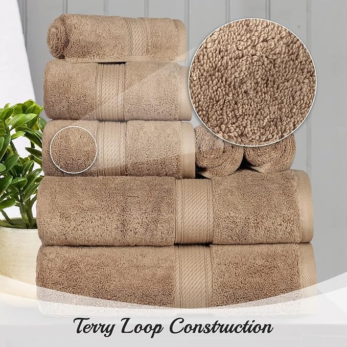 Superior Egyptian Cotton Ultra Plush & Absorbent, 8 Piece Set, Latte | Quick Dry - Image 9
