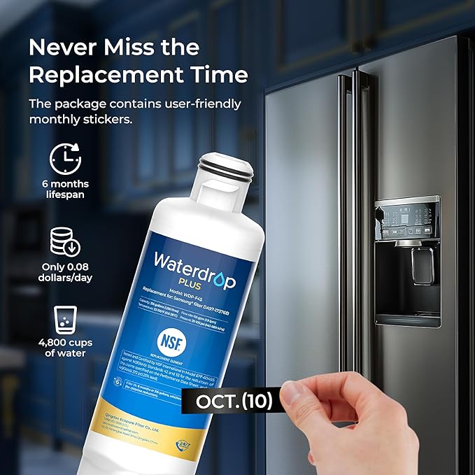 Waterdrop Plus DA97-17376B Water Filter Replacement for Samsung® HAF-QIN/EXP, DA97-08006C, NSF/ANSI 401&53&42&372 Certified Refrigerator Water Filter, 2 Filters (Package may vary)