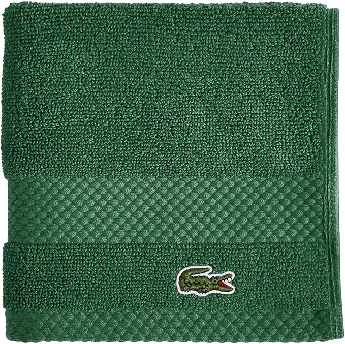 Lacoste Heritage 100% Supima Cotton Wash Cloth 13" x 13", Croc Green | Highly by Unknown