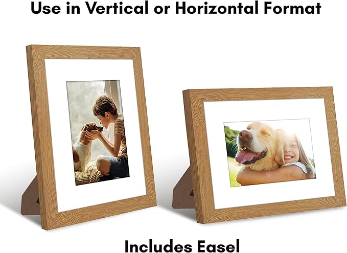 Americanflat 8x10 Picture Frame with Shatter-Resistant Glass - Use as 5x7 Frame with Mat or Display 8x10 Photo Without Mat - Signature Collection - Picture Frames for Tabletop and Wall - Dark Oak