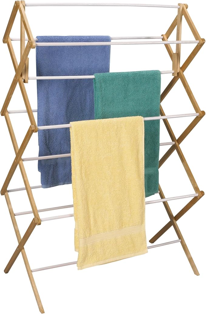 Household Essentials Folding Clothes Drying Rack, Wood Frame - Image 4