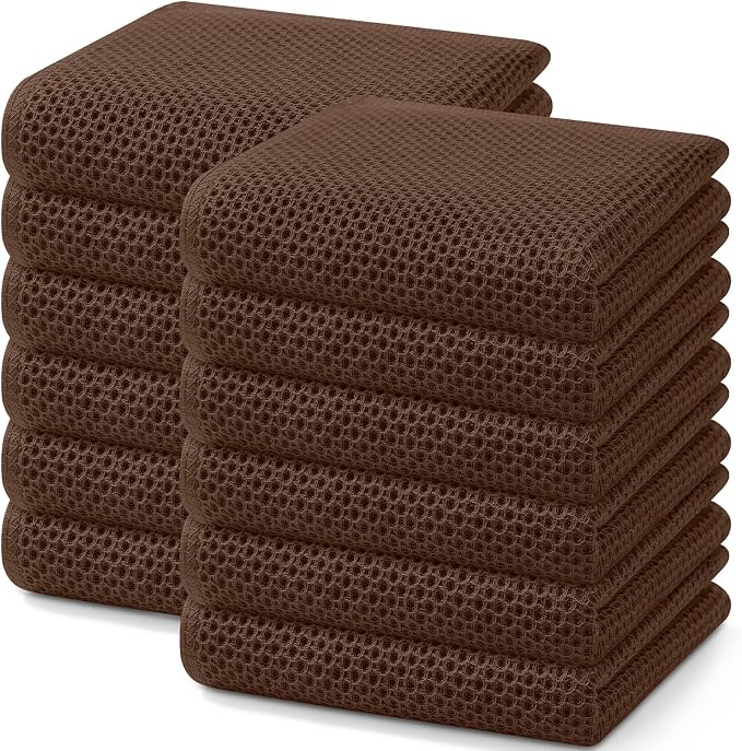 Homaxy 100% Cotton Waffle Weave Kitchen Dish Towels 12-Pack, Coffee | 13 x 28 by Homaxy