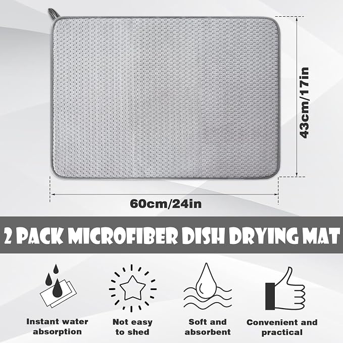 2 Pack Microfiber Dish Drying Mat, 24 x 17 inch, Super Absorbent, Drying Pad - Image 2