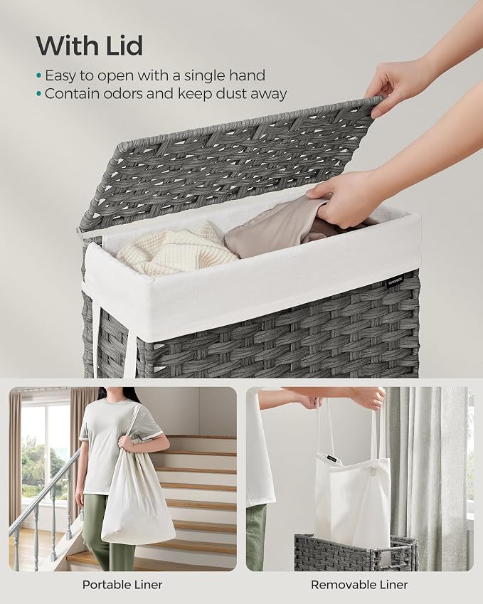 SONGMICS Laundry Hamper with Lid, 14.5 Gal Synthetic Rattan - Image 3