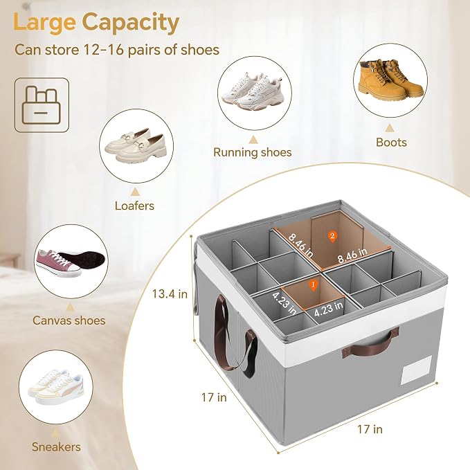 Criusia Shoe Organizer for Closet, 2 Pack Foldable Shoe Storage Organizer Box - Image 3