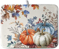Fall Blue Orange Pumpkin Dish Drying Mat by Kwlegh
