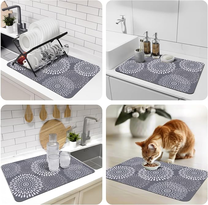 Dish Drying Mat Absorbent Kitchen Counter Mat Rubber Backing Draining Mat | - Image 7