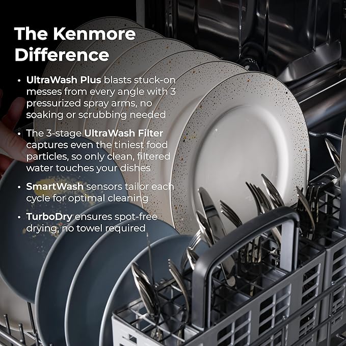 Kenmore 22-14675 24" Built-In Dishwasher - UltraWash Plus, TurboDry, EasyFlex Third Rack & SmartWash Cycle - 15 Place Settings - 45 DBA - ENERGY STAR Certified - 24" - Stainless Steel
