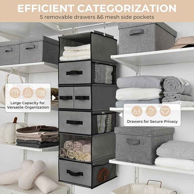 GRANNY SAYS Hanging Closet Organizer, 5 Drawers, 6 Shelves, 6 Pockets, 6 - Image 5
