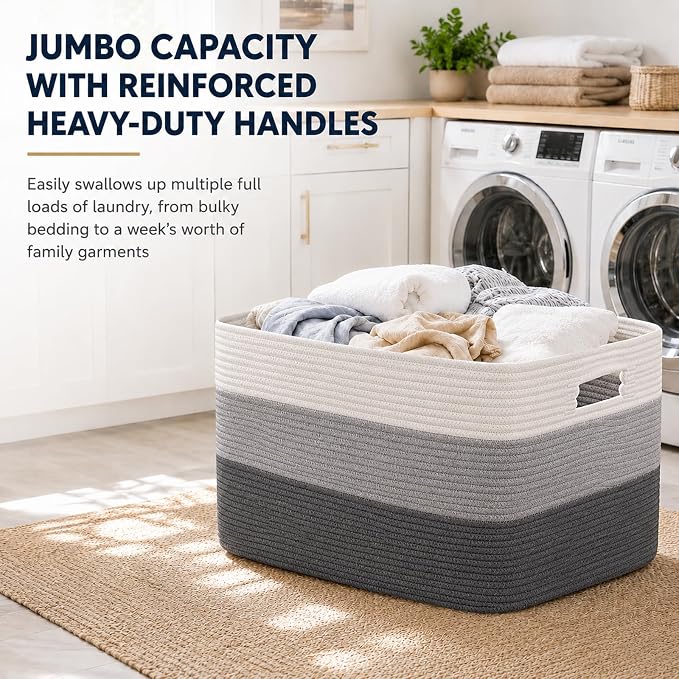 OIAHOMY Blanket Basket Laundry Basket Dog Toy Basket 75L Dark Grey - Image 6