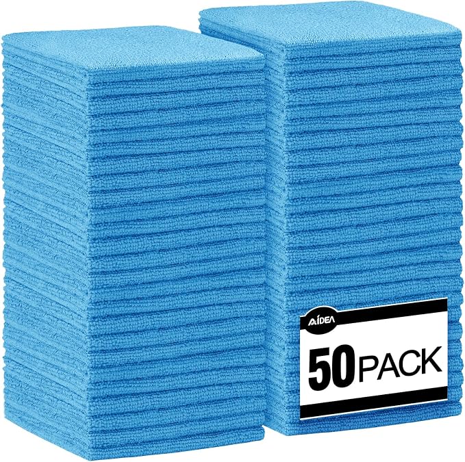 AIDEA Microfiber Cleaning Cloth Blue-50PK, Soft Absorbent Shop Rags, Microfiber by AIDEAHOME