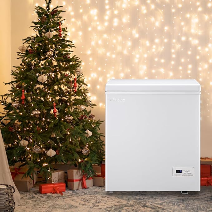 Deep Mini Freezer Top Open Door Compact Freezer Small Chest Freezer with Removable Storage Basket for Home Kitchen Garage White