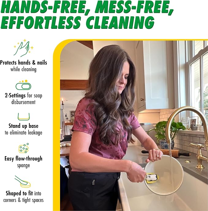 Libman Dishmatic I-Stand Dish Wand Kit, Scrub Brush, 3 Sponge Refills - Image 3