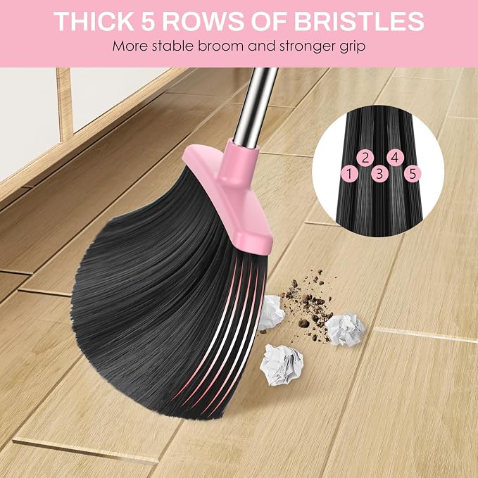 Broom and Dustpan Set for Home, 51-in Long Adjustable Handle Angle Broom and - Image 5