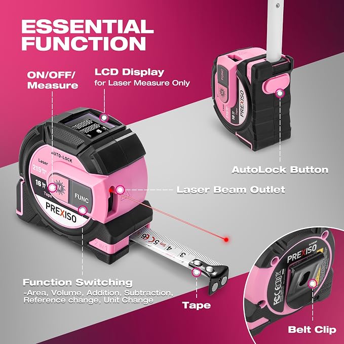 PREXISO 2-in-1 Laser Tape Measure, 215Ft Laser Measure & 16Ft Tape Measure - Image 7