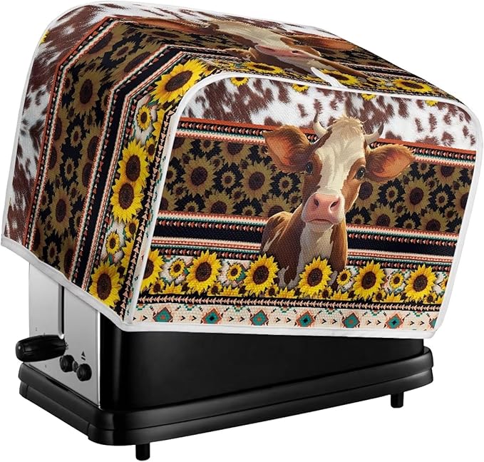 UNICEU Sunflower Cow 2 Slice Quilted Toasters Dust-proof Toasters Aztec Geometric Print Bread Maker Kitchen Small Appliance Dust Cover
