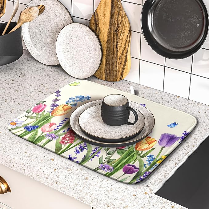 Spring Summer Colorful Flower Dish Drying Mat 16x18 Inch Spring Wildflowers - Image 5