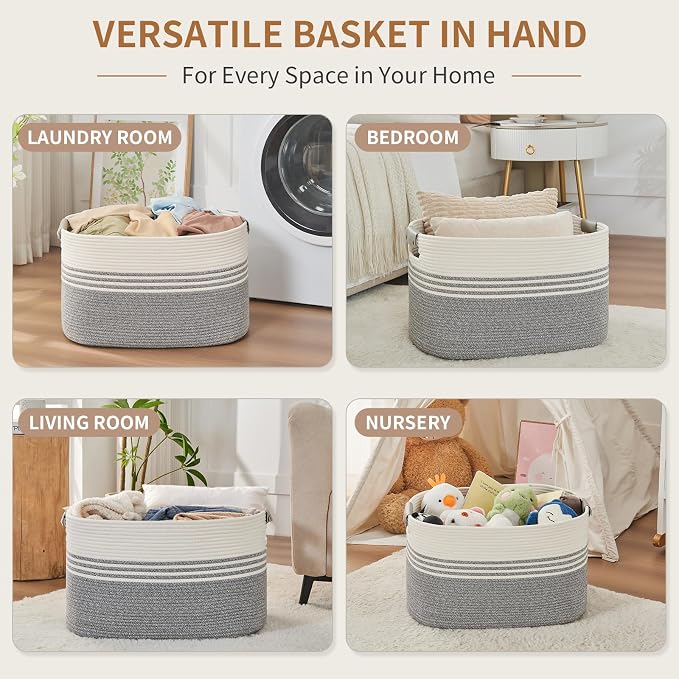 Laundry Hamper with Handles, 72L Rope Laundry Basket - Image 4