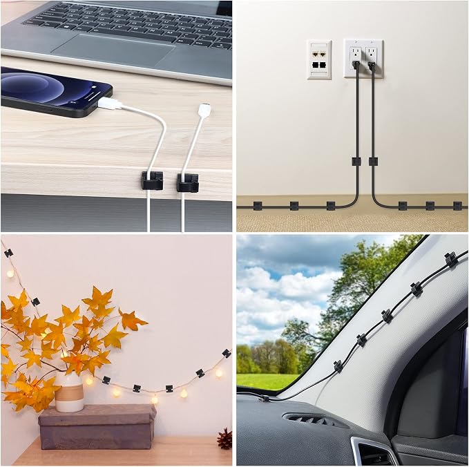 TidyHelper 100 PCS Adhesive Cable Clips Black, Small & Large | Wire Holder - Image 6