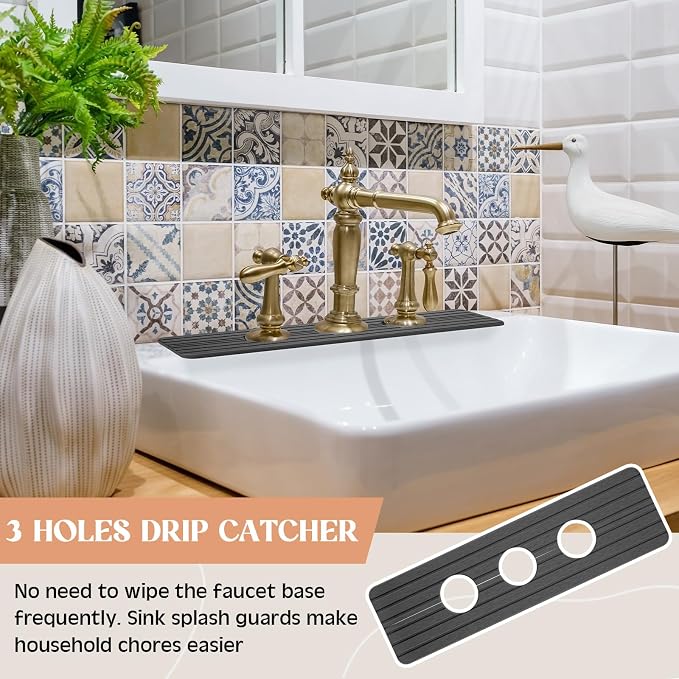 Teenyyou 3 Hole Gray Faucet Mat Kitchen Sink 15.94" x 4.92" | Bathroom Faucet - Image 6
