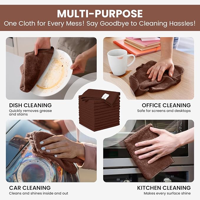 SIFANGKE Microfiber Cleaning Cloth, 12 Pack Brown Cleaning Rags - Image 4