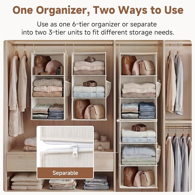 StorageWorks 6-Shelf Closet Organizers, Two 3-Shelf Separable Hanging Shelves - Image 4