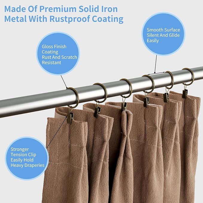 Curtain Rings with Clips, 42 Pack Metal Drapery Rings with Clips Hooks Hangers - Image 5