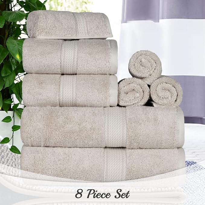 SUPERIOR Egyptian Cotton Ultra Plush & Absorbent, 8 Piece Set, Stone | Quick Dry - Image 11