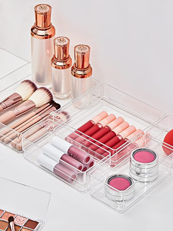 SMARTAKE 13 PCS Drawer Organizer 5-Size Desk Makeup Drawer Organizer Clear | - Image 3