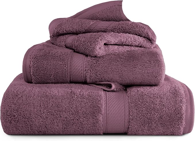 SUPERIOR Egyptian Cotton Ultra Plush & Absorbent, 3 Piece Set, Plum | Quick Dry by SUPERIOR