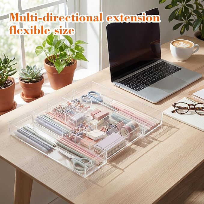 Briwooody Clear Acrylic Drawer Organizer Expandable, 9 Compartments, Large | - Image 4