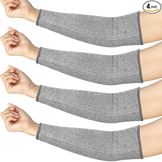 Neer 4 Pair Protective Arm Sleeves for Thin Skin Anti-Cut Burn Resistant Cover Forearm Sleeve for Cooking Construction (Gray,11.8 Inch)