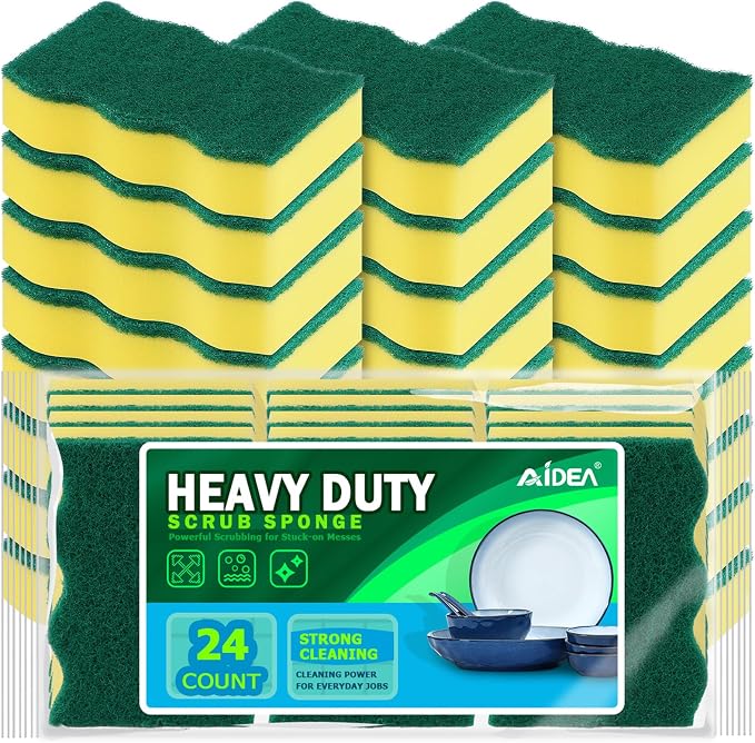 AIDEA Sponges Kitchen, 24-PK Heavy Duty Dish Sponges Kitchen, Scrub Sponges | by AIDEAHOME