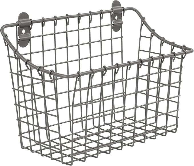 Spectrum Large Wall Mounted Wire Basket Industrial Gray Kitchen Wall Mount by Spectrum
