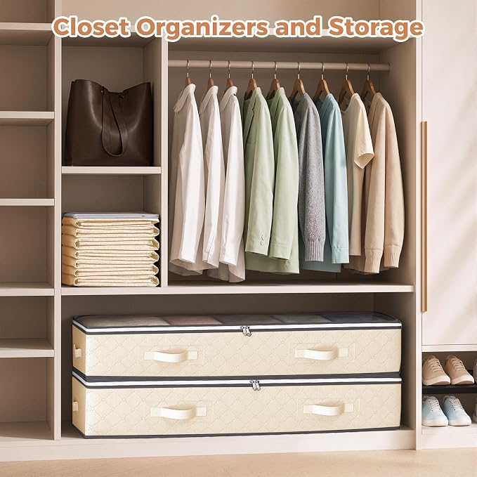 6 Pack 95L Under Bed Storage Containers Beige | Underbed Storage Bags - Image 4