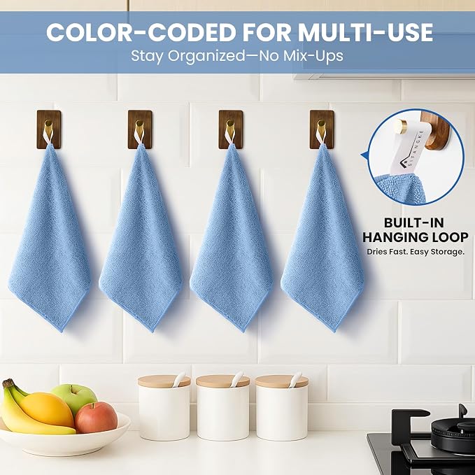 SIFANGKE Microfiber Cleaning Cloth, 12 Pack Blue Cleaning Rags - Image 3