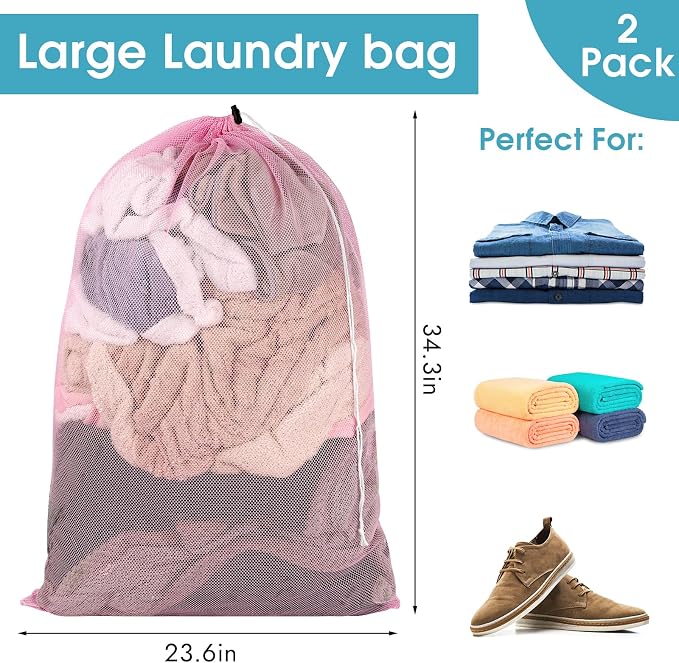 2 Pack Mesh Laundry Bags 23x34 Inch Drawstring Locking - Image 4