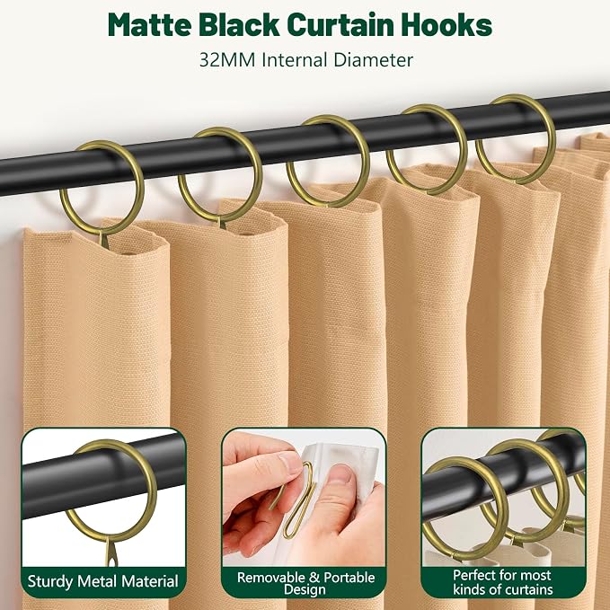 60Pcs 32mm Internal Diameter Curtain Rings and Curtain Drapery Pin Hooks | - Image 4