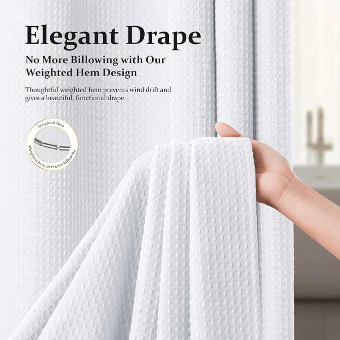 Dynamene Stall Waffle Shower Curtain 256 GSM Heavy Fabric 48x72 White - Image 4