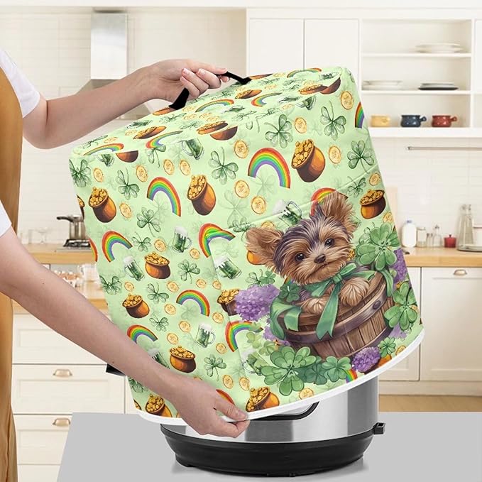 Green Hat Rainbow Gold Coin Print Kitchen Appliance Cover,St. Patrick's Day Theme Pressure Cooker Cover 6 Quart Dust Cover for Air fryer/Rice Cooker/Oven/Toaster/Stand Mixer/Steamer