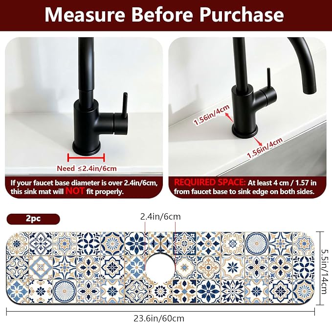 2 Pcs Kitchen Sink Splash Guard Faucet Mat Blue-toned Tile Faucet Mat - Image 2