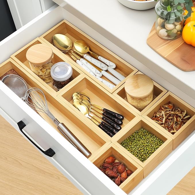 MapleGrace Bamboo Drawer Organizer Set, Storage Trays Containers - Image 6