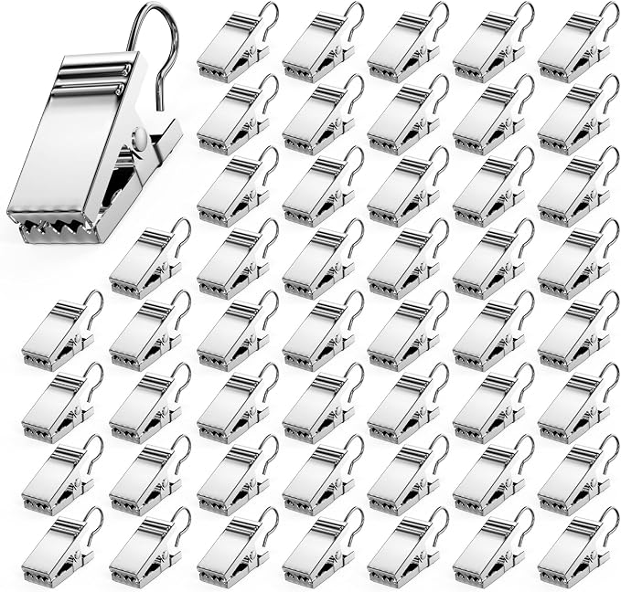 50PCS 3/4" Curtain Clips for Hanging, Heavy Duty Stainless Steel Hook Clip | by AJulyBee