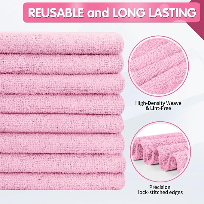 FIXSMITH Pink Microfiber Cleaning Cloth -Pack of 12, Highly Absorbent Cleaning - Image 2